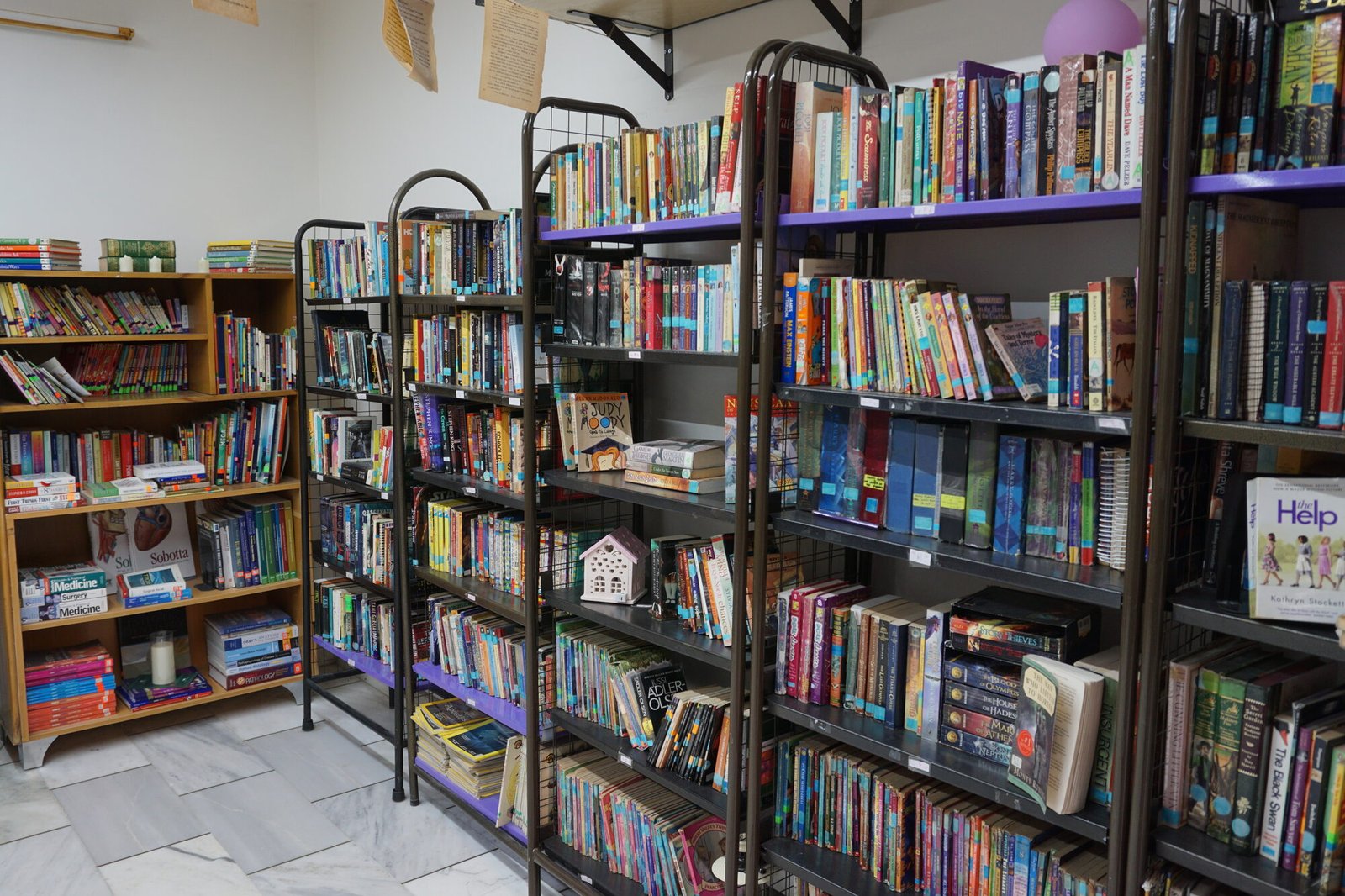 A warm library full of books